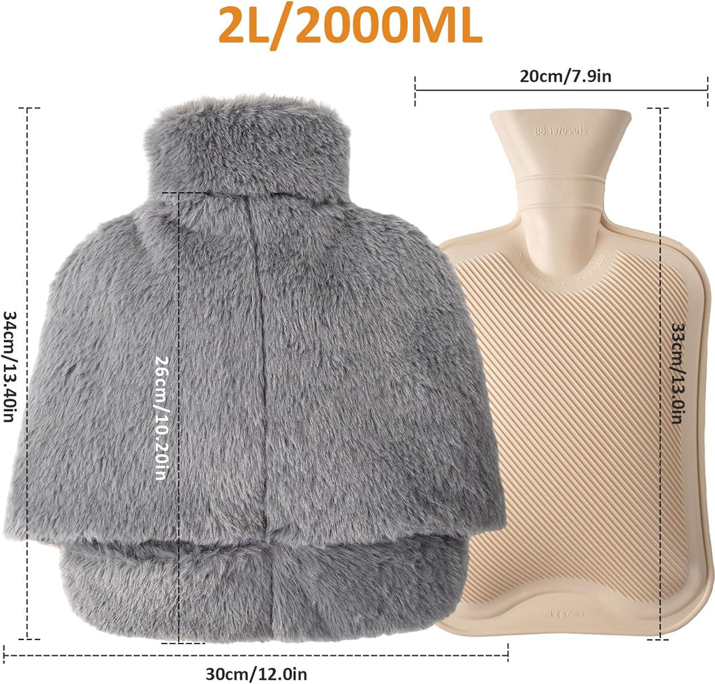 Foot Warmer 2L, hot water bottle made of natural rubber, with leak-proof screw cap, removable and washable cover-tfrf