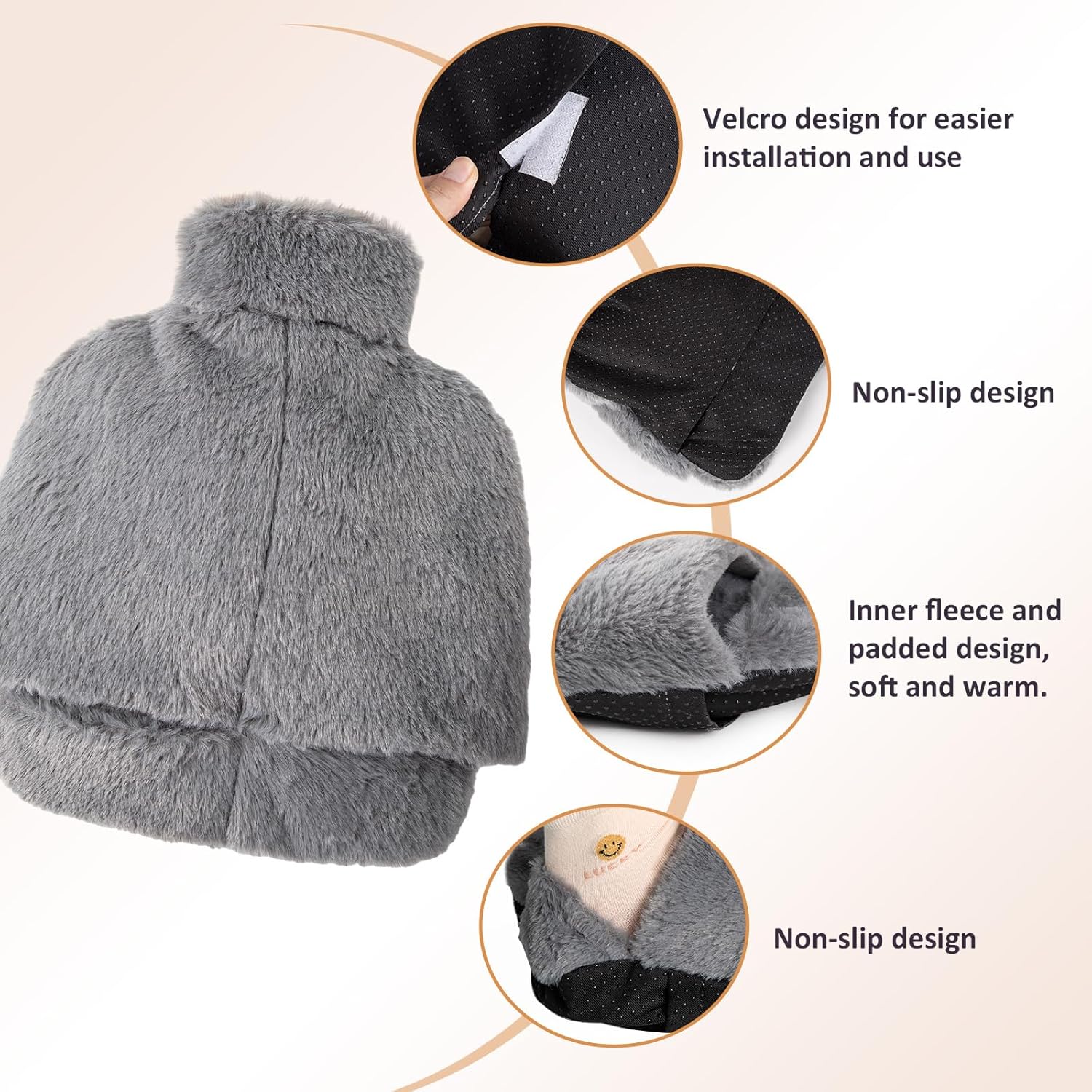Foot Warmer 2L, hot water bottle made of natural rubber, with leak-proof screw cap, removable and washable cover-tfrf
