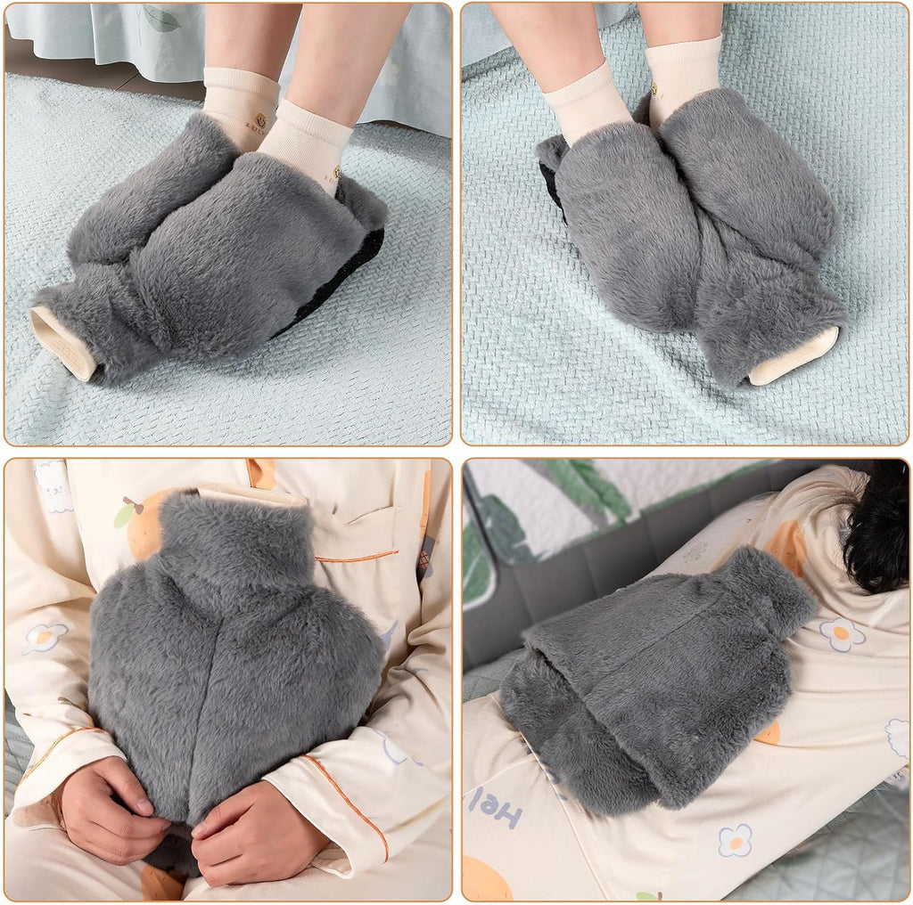 Foot Warmer 2L, hot water bottle made of natural rubber, with leak-proof screw cap, removable and washable cover-tfrf