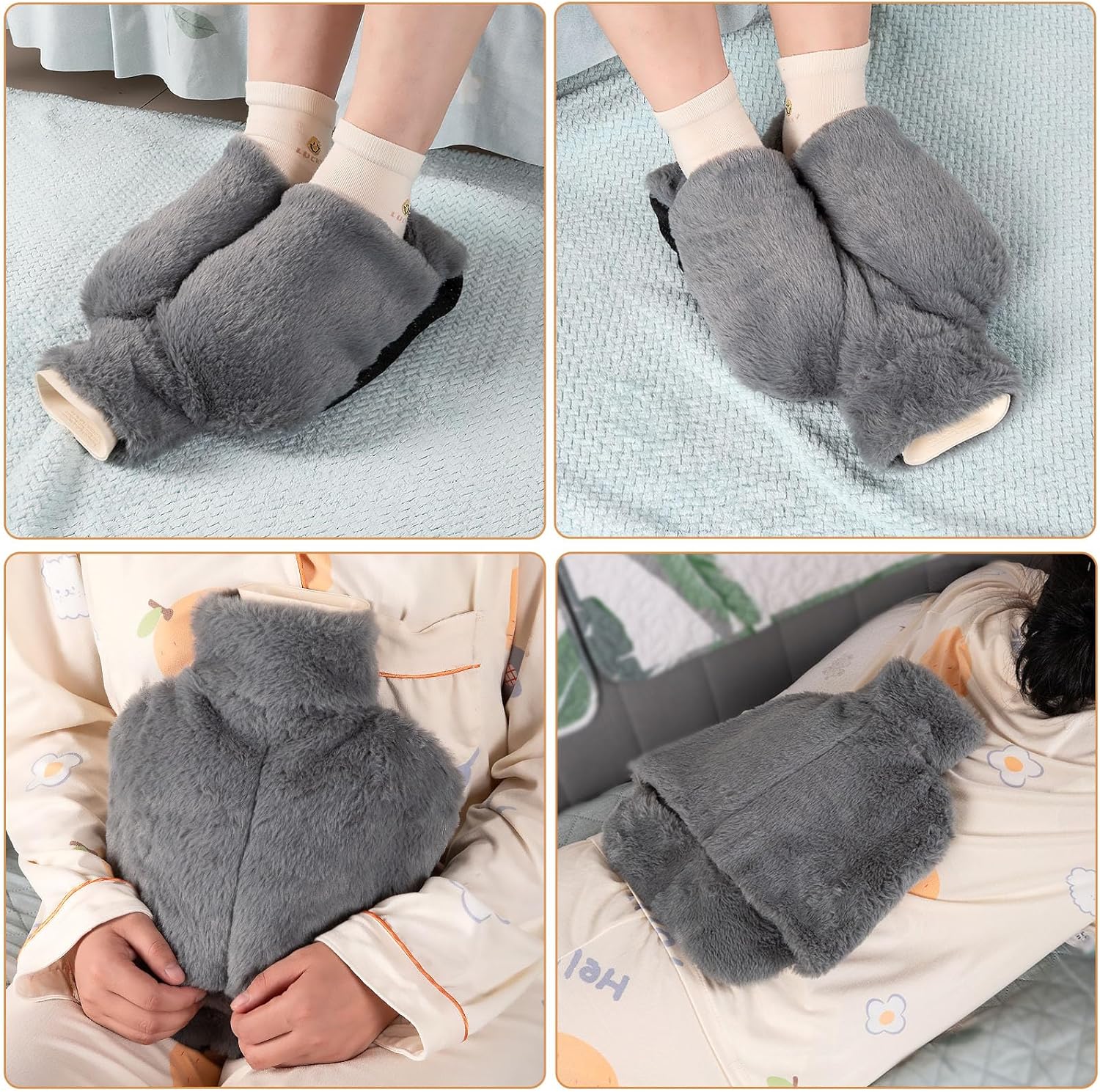 Foot Warmer 2L, hot water bottle made of natural rubber, with leak-proof screw cap, removable and washable cover-tfrf