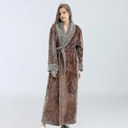 Women's Bathrobe Dressing Gown Bathrobe Warm Soft Fleece Long Coats Nightgown Coffee XL