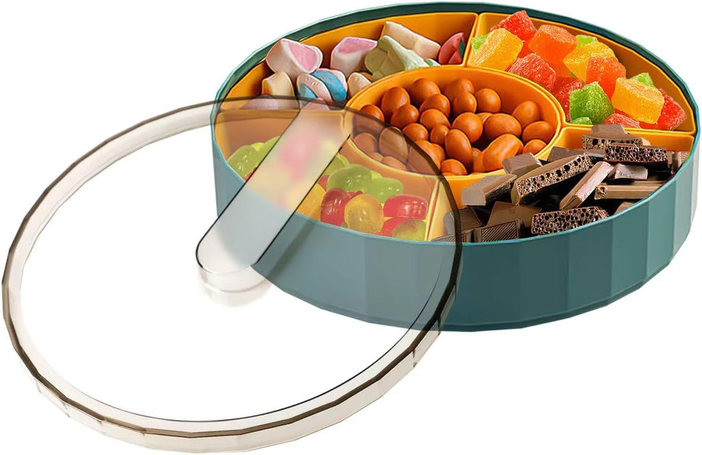 Snack Tray with Compartment Snacks Bowl with Lid Plastic Snacks Compartment Snacks Bowls Flat Storage Box Candy Bowl for Nuts Snacks Candy Cookies