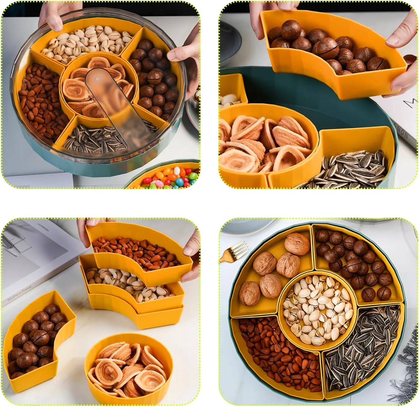 Snack Tray with Compartment Snacks Bowl with Lid Plastic Snacks Compartment Snacks Bowls Flat Storage Box Candy Bowl for Nuts Snacks Candy Cookies