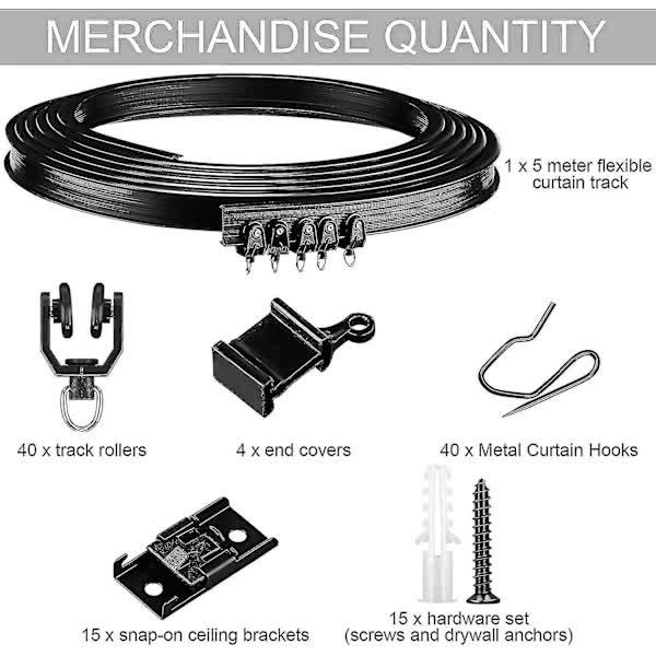 Meter Black Bendable Ceiling Track for Curtains, Flexible Ceiling Curtain Track