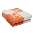 Checkered H-blanket cashmere blend crochet portable orange