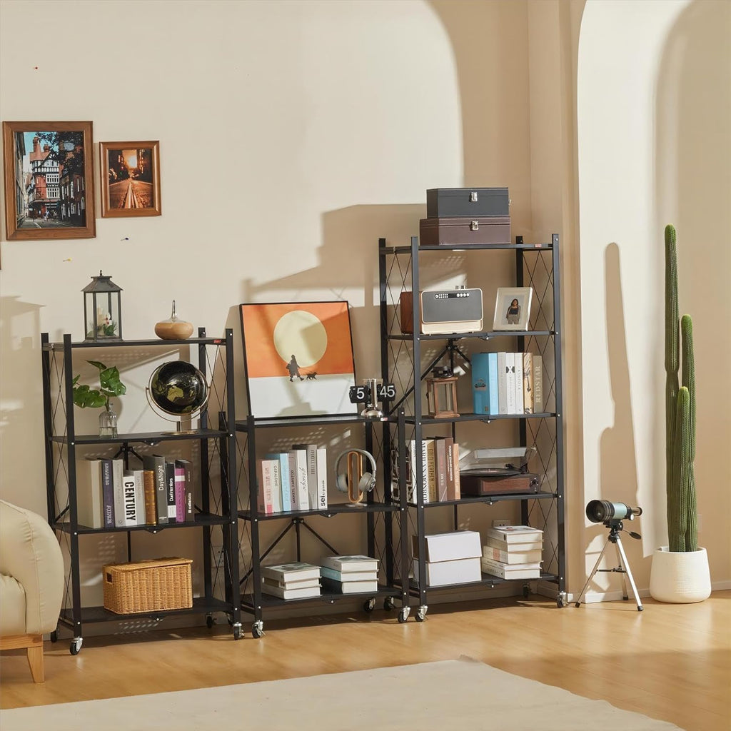 CARLA HOME 5-Tier Foldable Storage Shelf with Wheels for Kitchen, Garage, Pantry or Basement (Black)