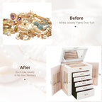 CARLA HOME 6-Layer Large Jewelry Box for Women withDrawers, Mirror, Lock, Necklace Hooks & Side Compartments for Rings, Earrings, Bracelets, Gifts (White)