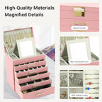 CARLA HOME  6-Layer Large Jewelry Organizer Box for Women with Mirror, Drawers, Hooks & Dividers for Rings, Necklaces, Bracelets, Ideal Gift for Women (Pink)