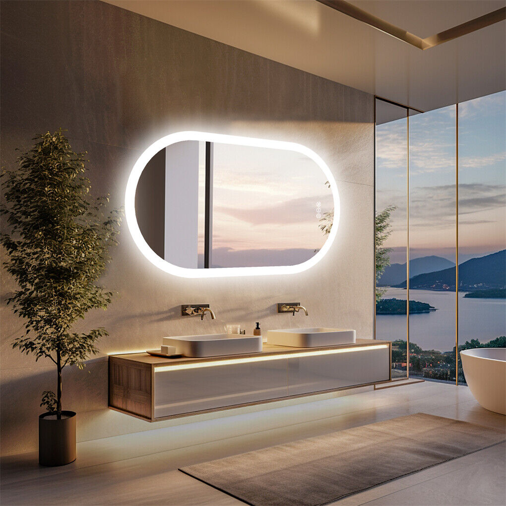 1000x500mm LED Bathroom Mirror Oval Anti-Fog Dimmable Wall Mount