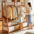 Bamboo Garment Rack Portable Laundry Storage Nature -
