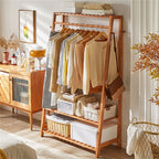 Bamboo Garment Rack Portable Laundry Storage Nature -