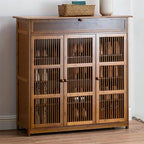 XXL 4-Tier Bamboo Shoe Rack Cabinet with Doors, Drawers