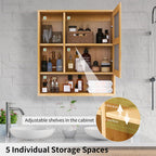 Bamboo Wall Medicine Cabinet Mirror 55.5cm 5 Shelf