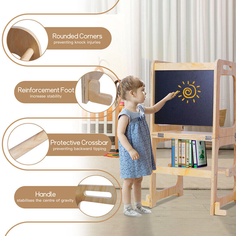 Wooden Toddler Step Stool Learning Tower Kitchen Safety