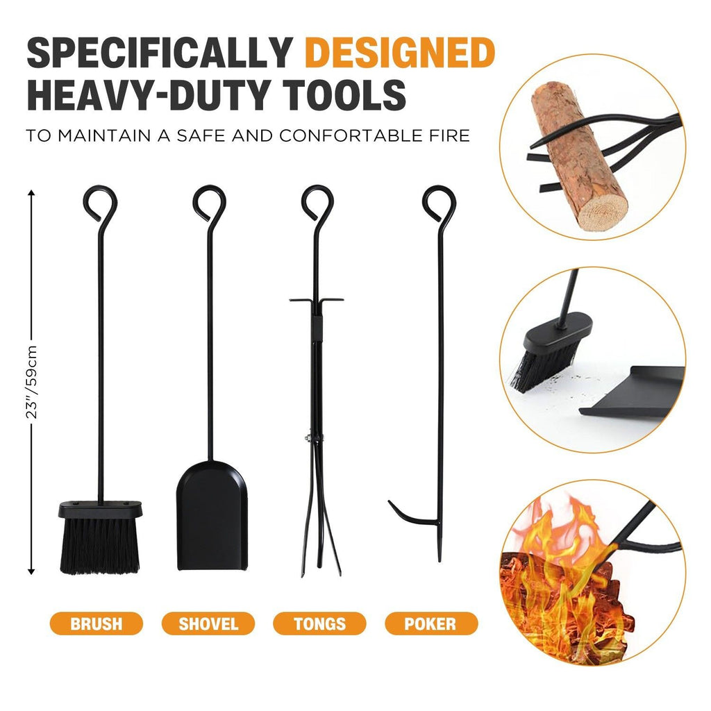Steel Firewood Rack with Tools, Large Log Holder, 30cm Depth