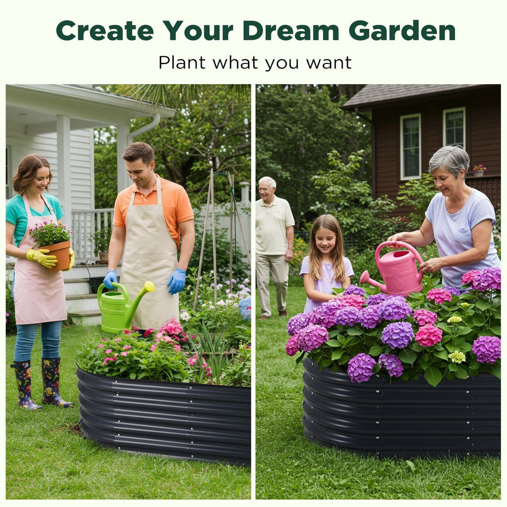 Oval Raised Garden Bed 160x80x42cm Galvanised Steel Planter