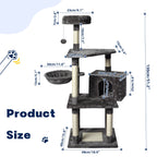 Large Grey Cat Tree Tower Condo with Scratching Post Bed