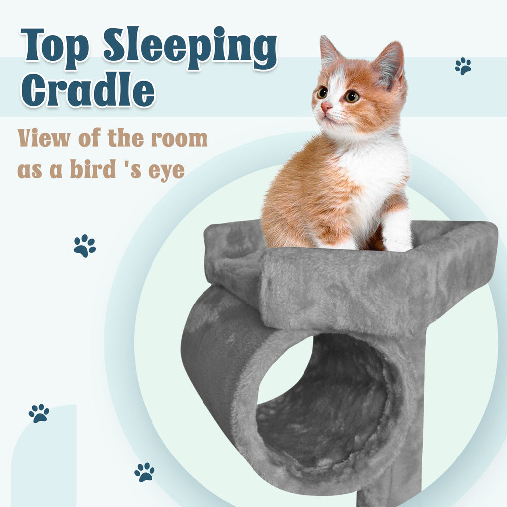 Grey Cat Tree Tower Condo Scratching Post Bed Stand 1.4M
