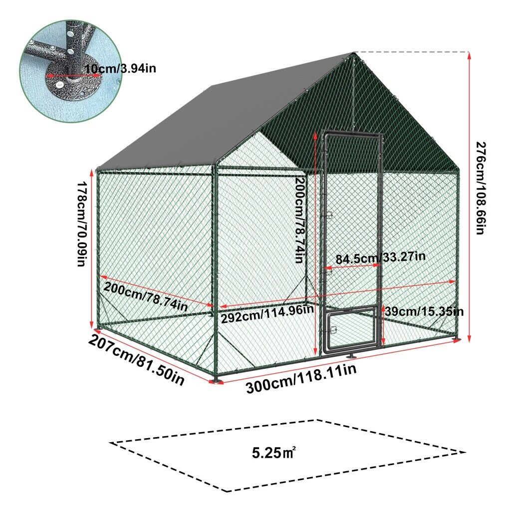 Large Chicken Coop Hen House 276x207x300cm Cage Enclosure