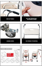 Aluminum Bedside Commode Chair 200kg Mobile Shower Toilet Wheelchair