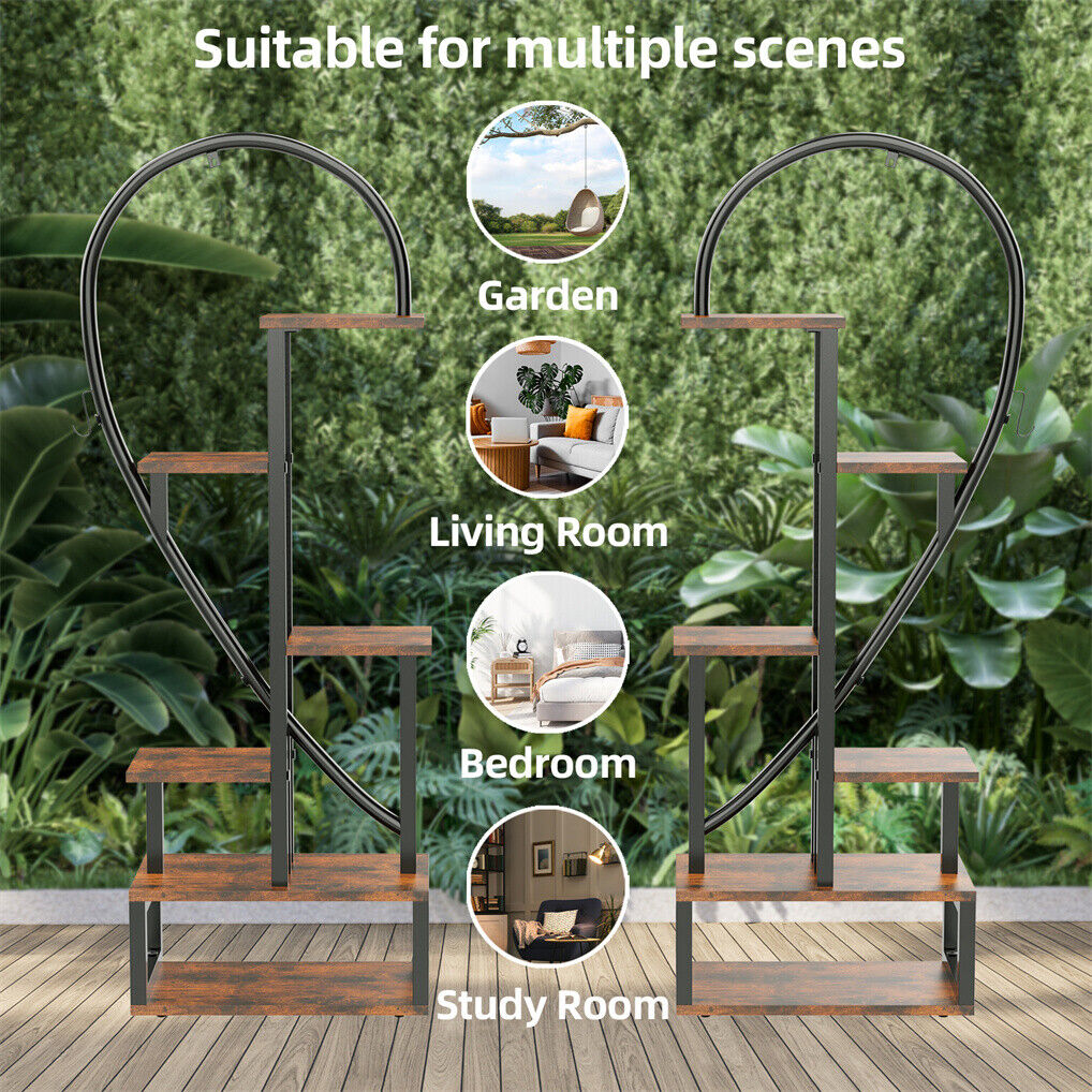 6 Tier Corner Plant Stand Metal & MDF Ladder Shelf Rack
