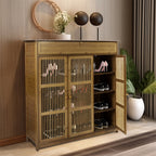 Wooden Shoe Rack XL 4 Tier 3 Doors Drawers Shelves Cabinet Organizer