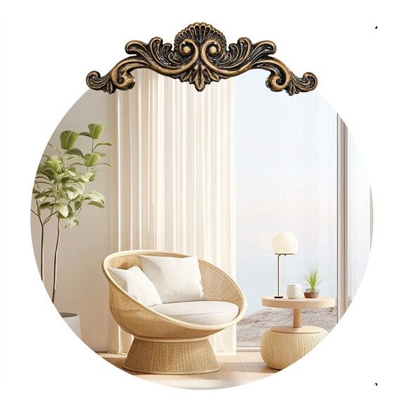 Baroque Antique Round Wall Mirror, Ornate D?cor, 90 x 94.5cm