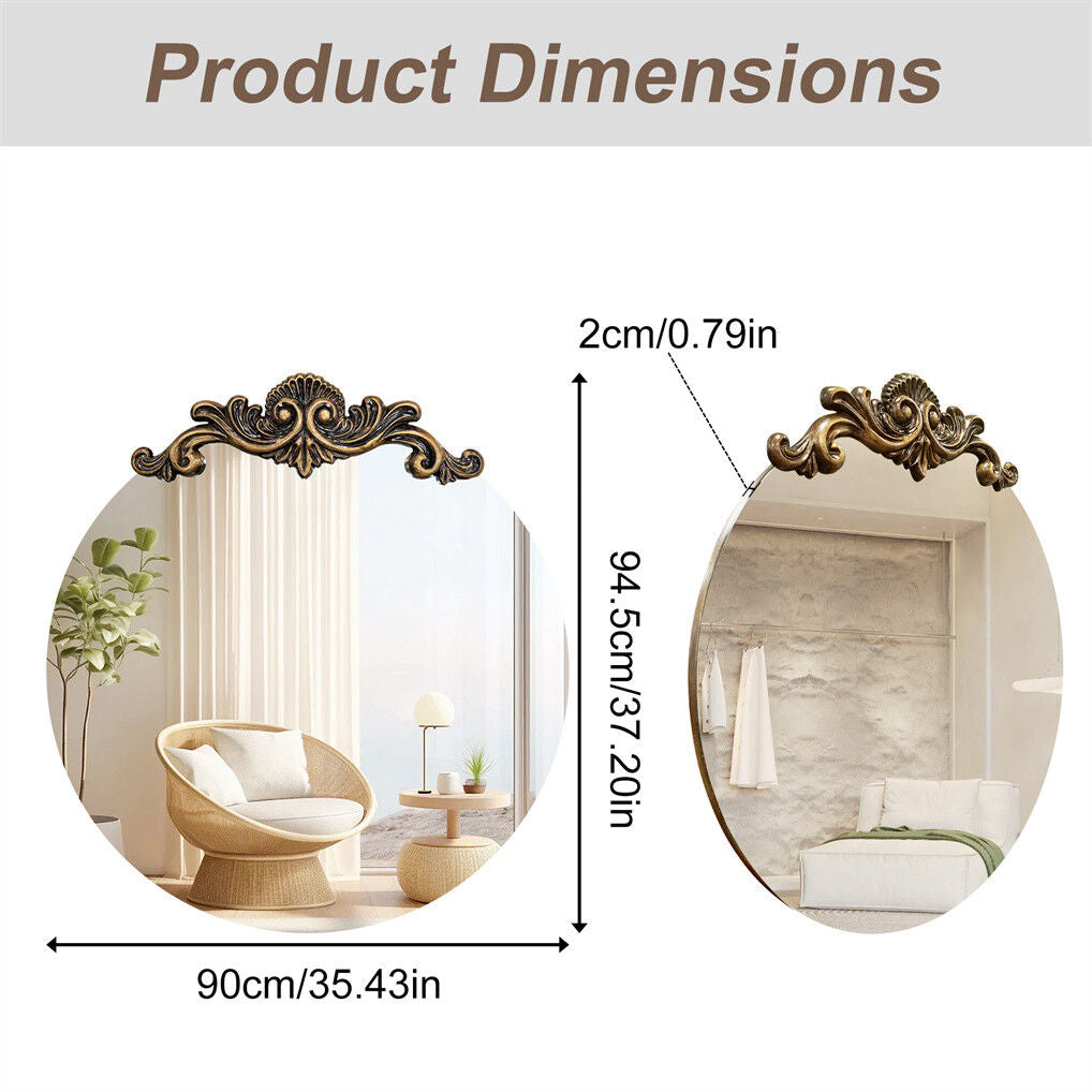 Baroque Antique Round Wall Mirror, Ornate D?cor, 90 x 94.5cm