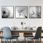 Wall Art 70cmx70cm Botanical dandelions 3 Sets Black Frame Canvas