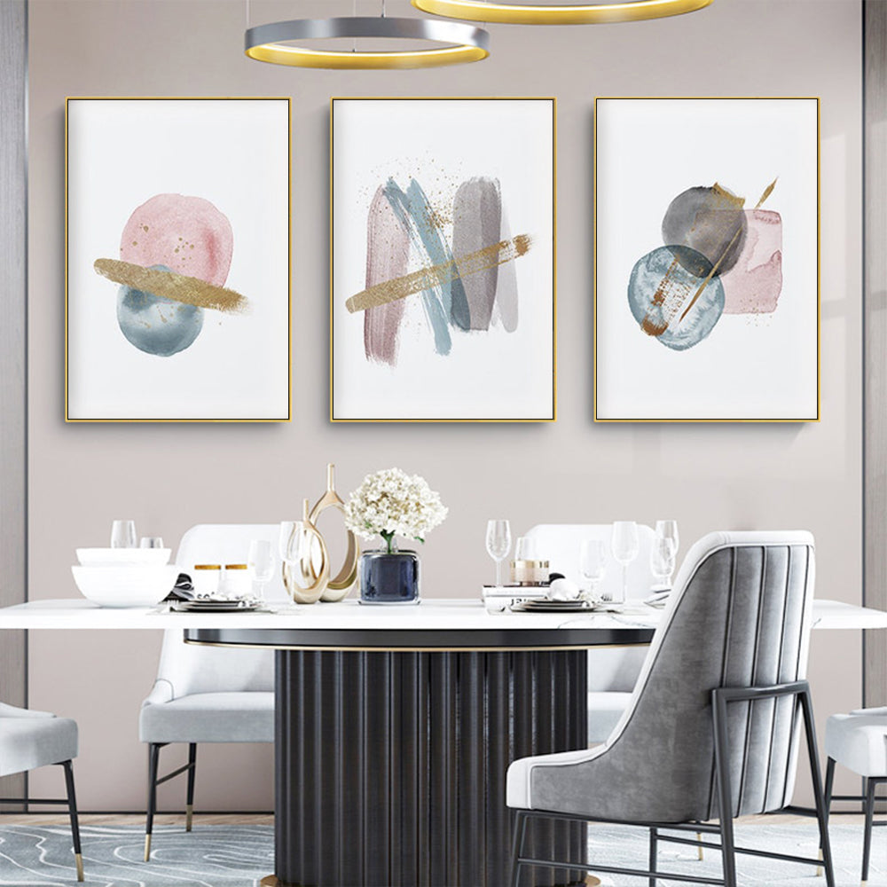 Wall Art 60cmx90cm Blush Pink Watercolor 3 Sets Gold Frame Canvas
