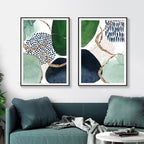 Wall Art 90cmx135cm Abstract Green and Navy 2 Sets Black Frame Canvas