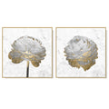 Wall Art 80cmx80cm Gold And White Blossom On White 2 Sets Gold Frame Canvas