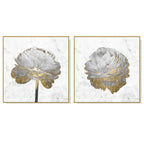 Wall Art 80cmx80cm Gold And White Blossom On White 2 Sets Gold Frame Canvas