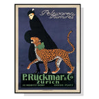 Wall Art 100cmx150cm Woman Walking Leopard Vintage Black Frame Canvas