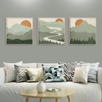 Wall Art 70cmx70cm Sage Green Landscapes 3 Sets Wood Frame Canvas