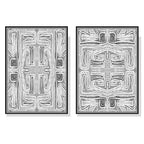 Wall Art 90cmx135cm Black White Pattern 2 Sets Black Frame Canvas