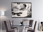 Wall Art 100cmx150cm Brigitte Bardot In the bath poster, Black Frame Canvas