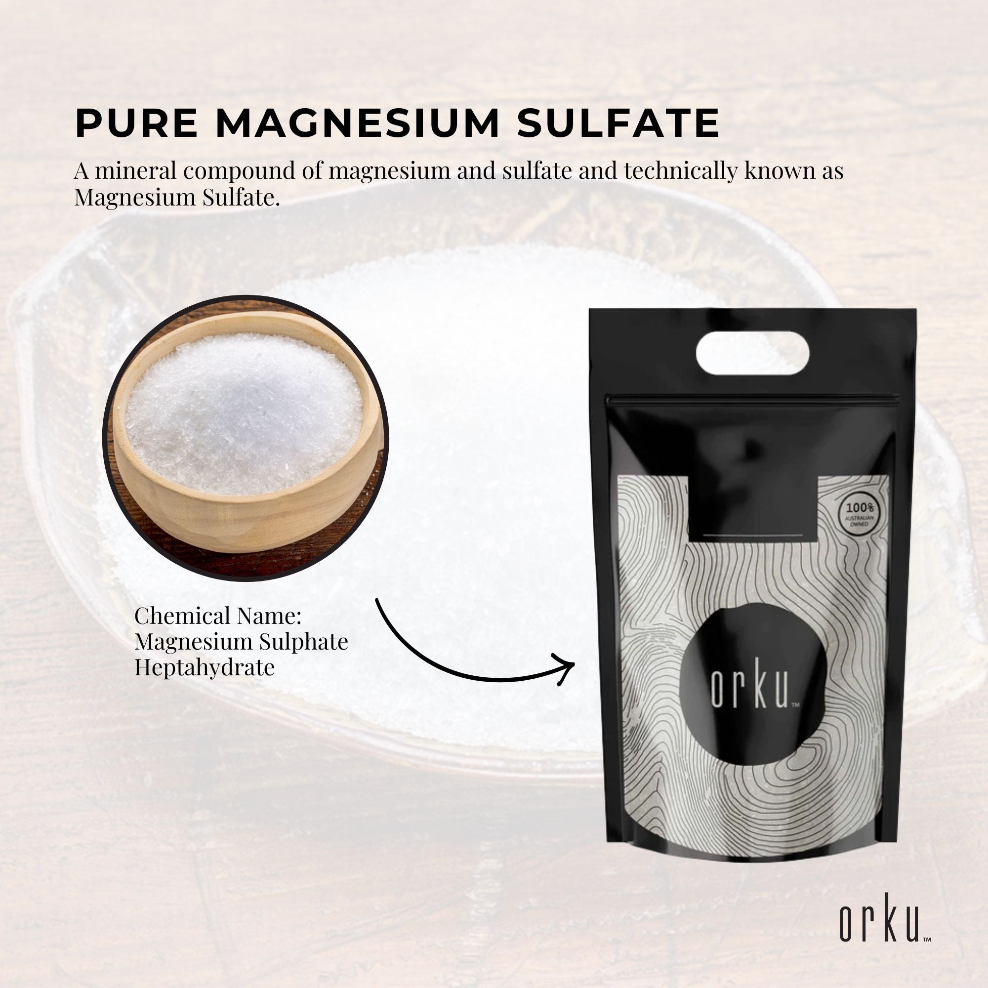Orku 20Kg Epsom Salt - Magnesium Sulphate Bath Salts For Skin Body Sulfate