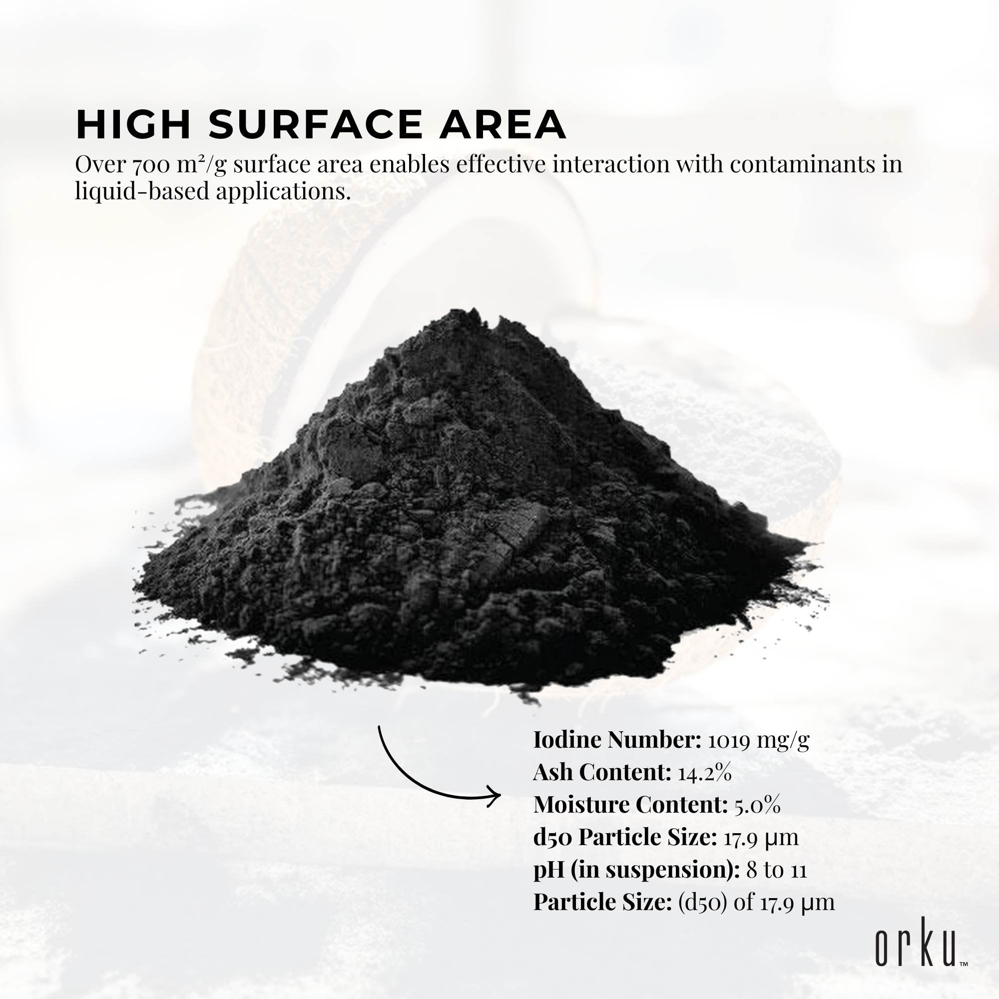 Orku 20Kg Activated Carbon Powder Coconut Charcoal - Water Filtration