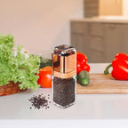 Orku Single Salt or Pepper Grinder 180ml – Glass Manual Mill with Rose Gold Lid