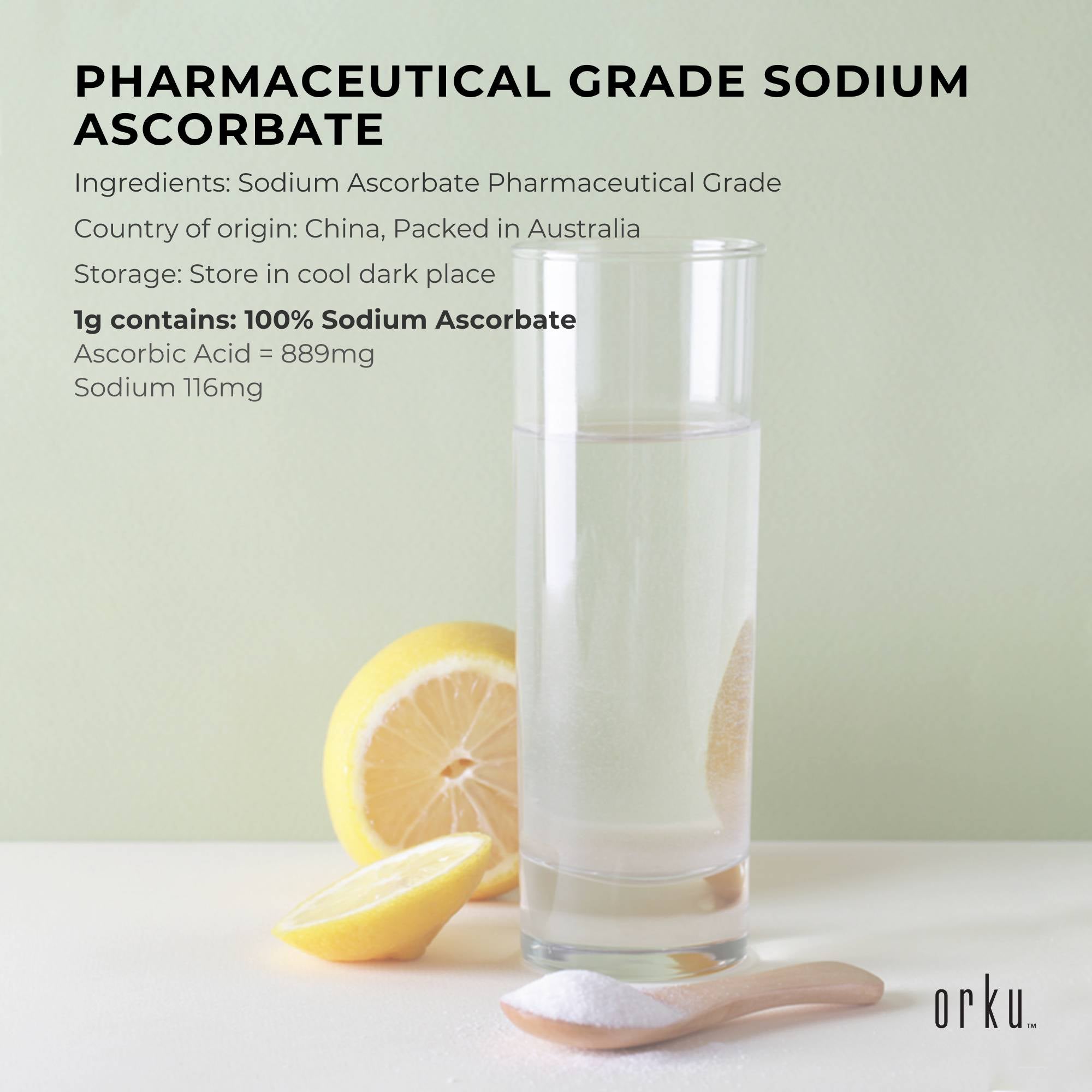 Orku 1.2Kg Sodium Ascorbate Tub - High Purity Soluble Crystalline Powder