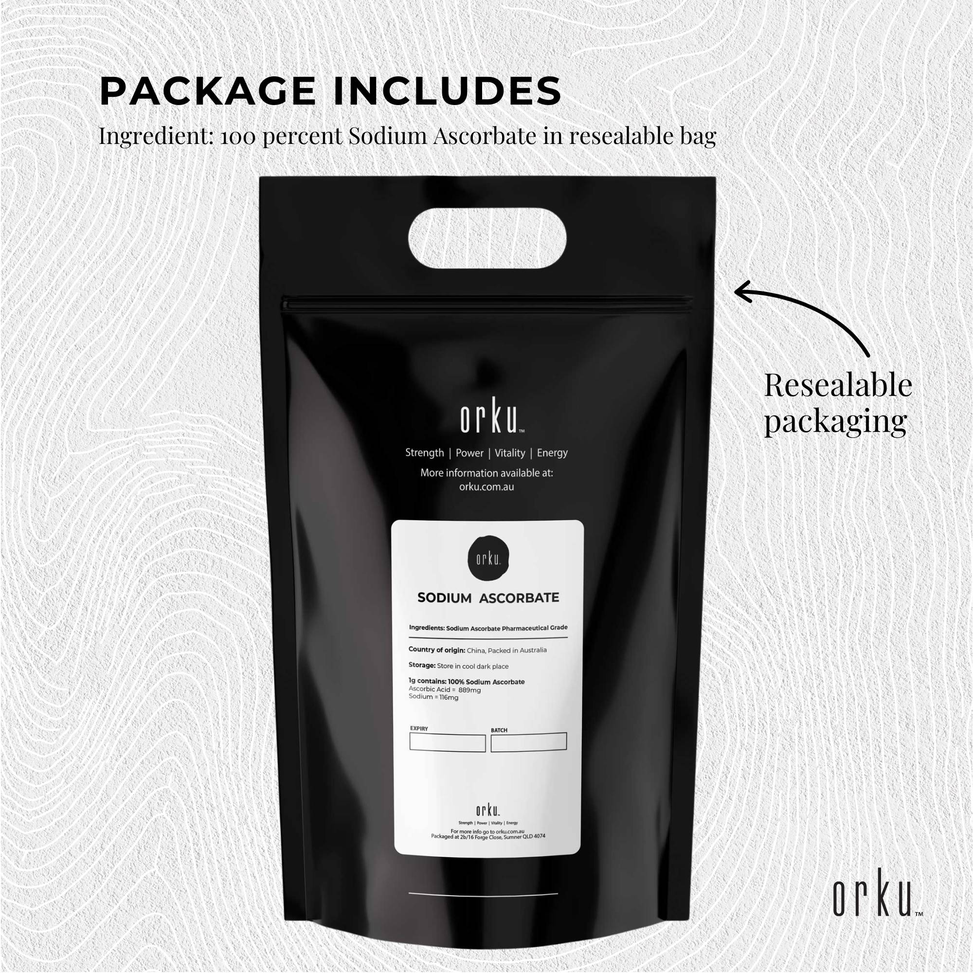 Orku 10Kg Sodium Ascorbate - High Purity Soluble Crystalline Powder Ingredient