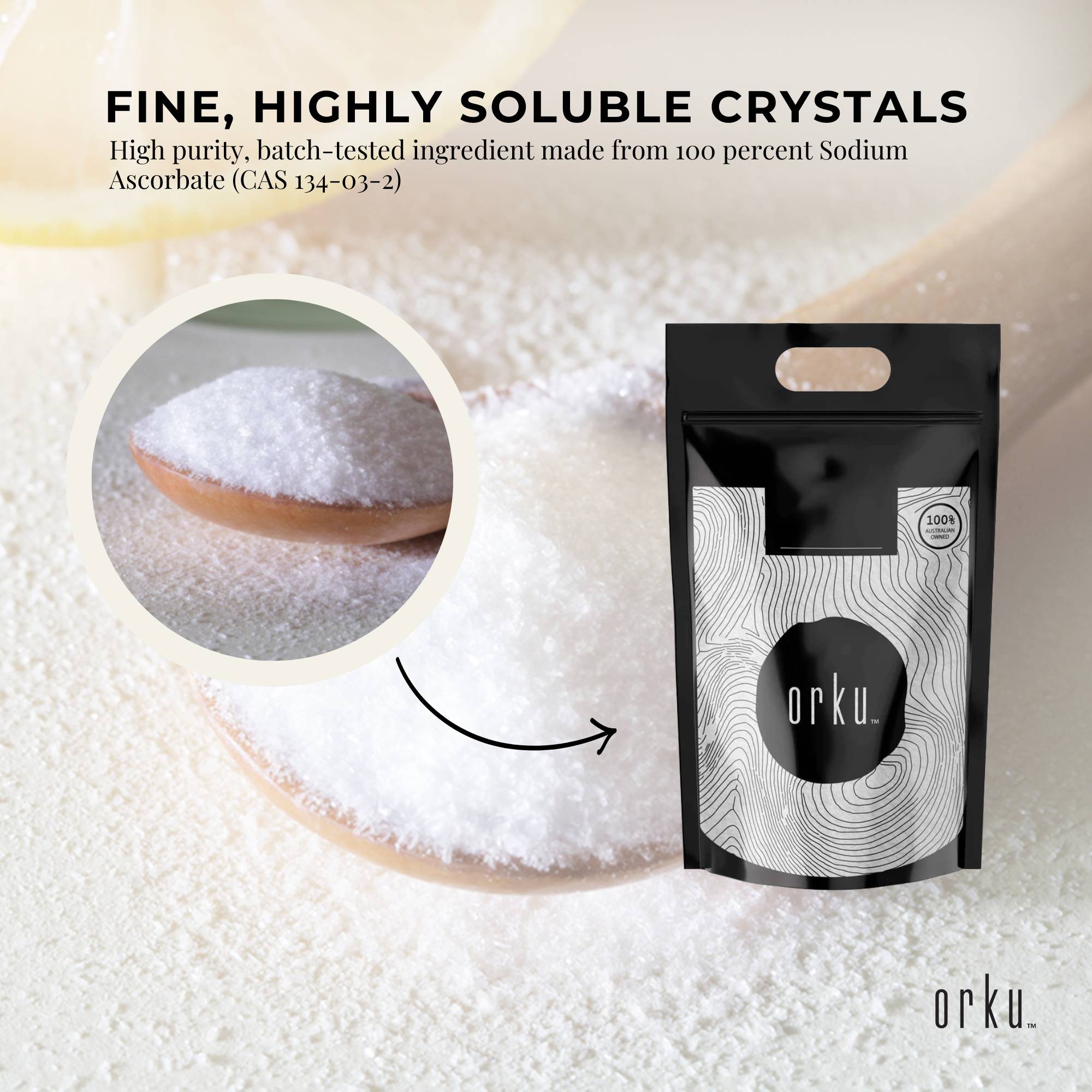 Orku 20Kg Sodium Ascorbate - High Purity Soluble Crystalline Powder Ingredient