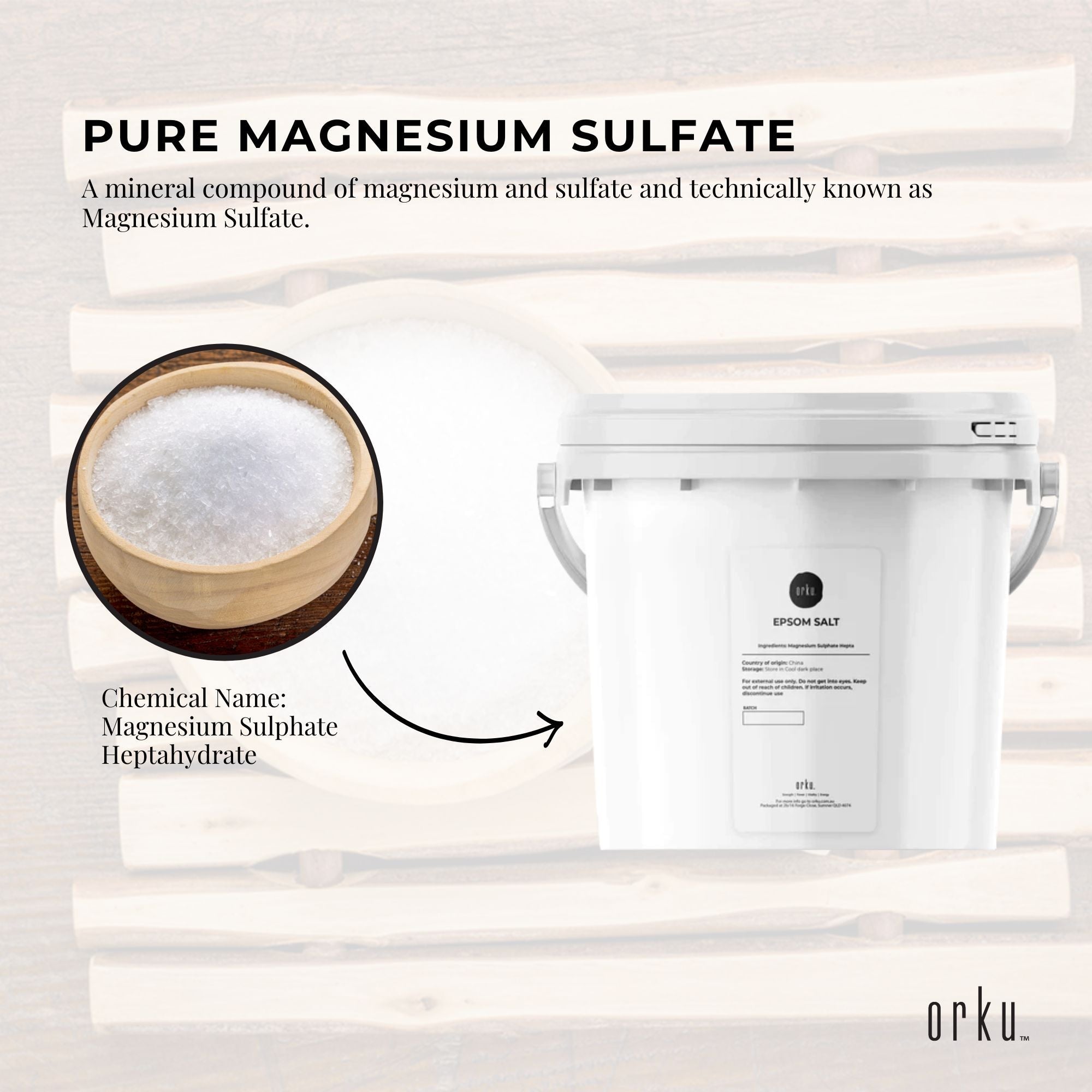 Orku 5kg Epsom Salt Tub - Magnesium Sulphate For Bath Skin Body Skin Care
