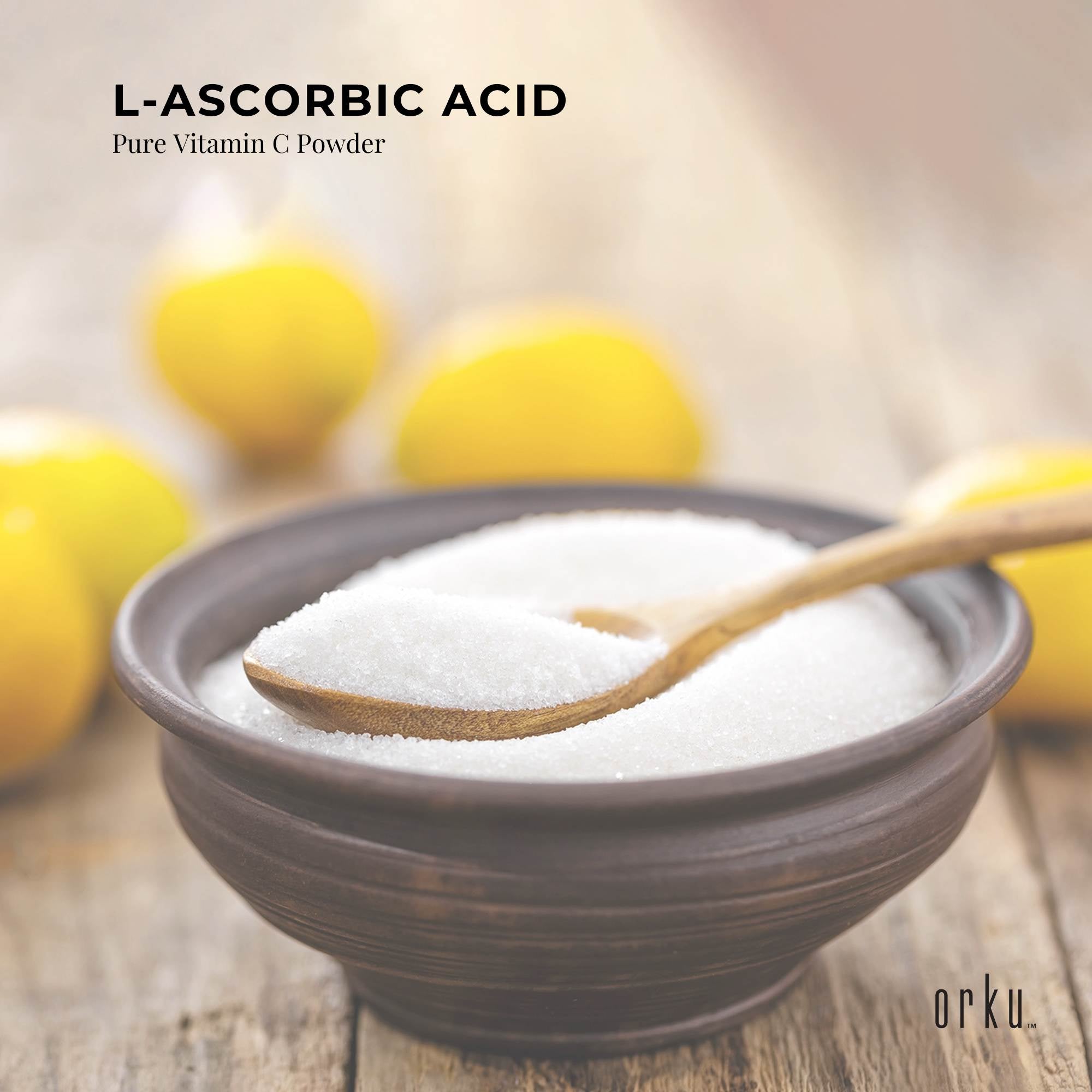 Orku 1Kg Vitamin C Powder Pure L-Ascorbic Acid - USP Grade Non-GMO
