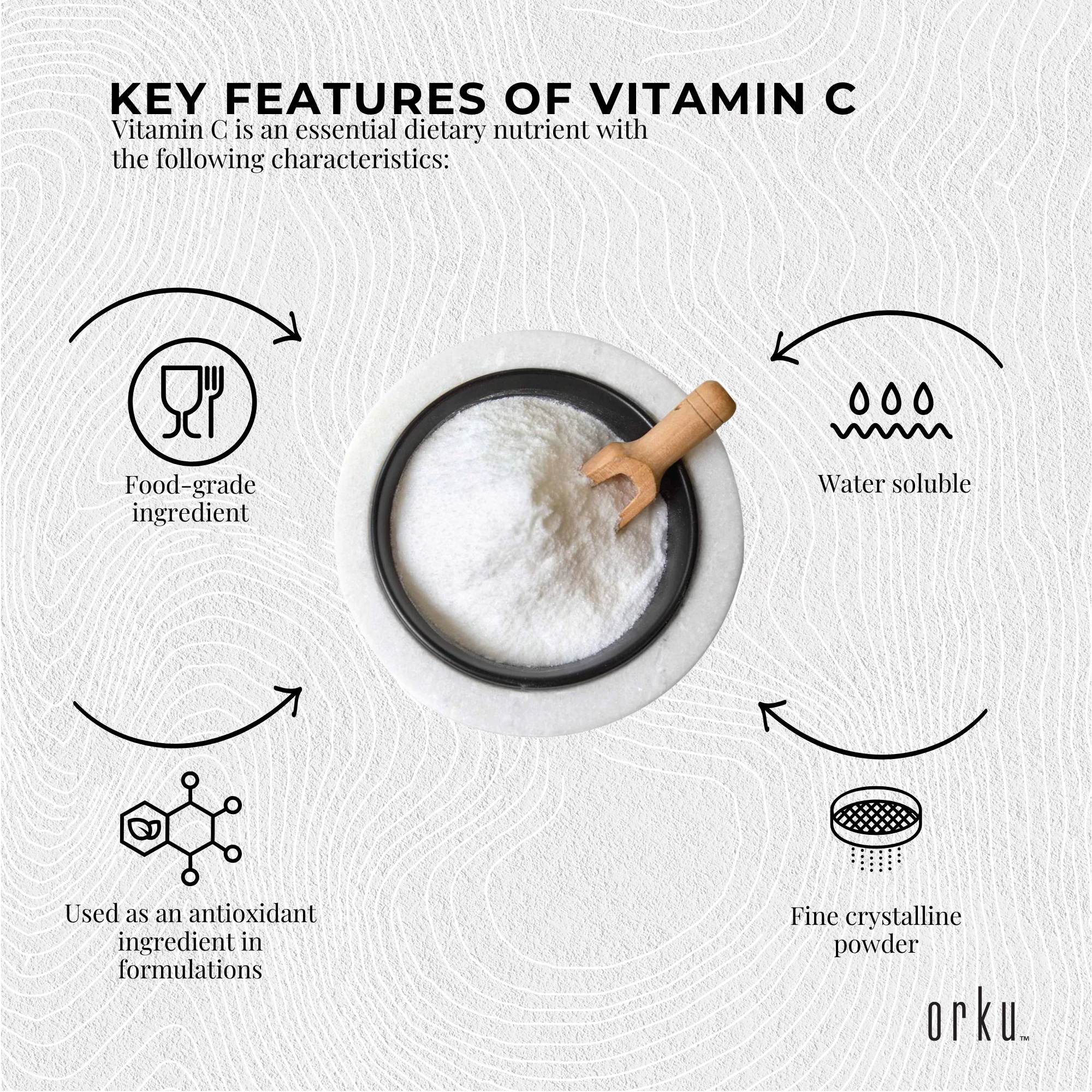Orku Bulk 10Kg Vitamin C Powder Pure L-Ascorbic Acid - USP Grade Non-GMO