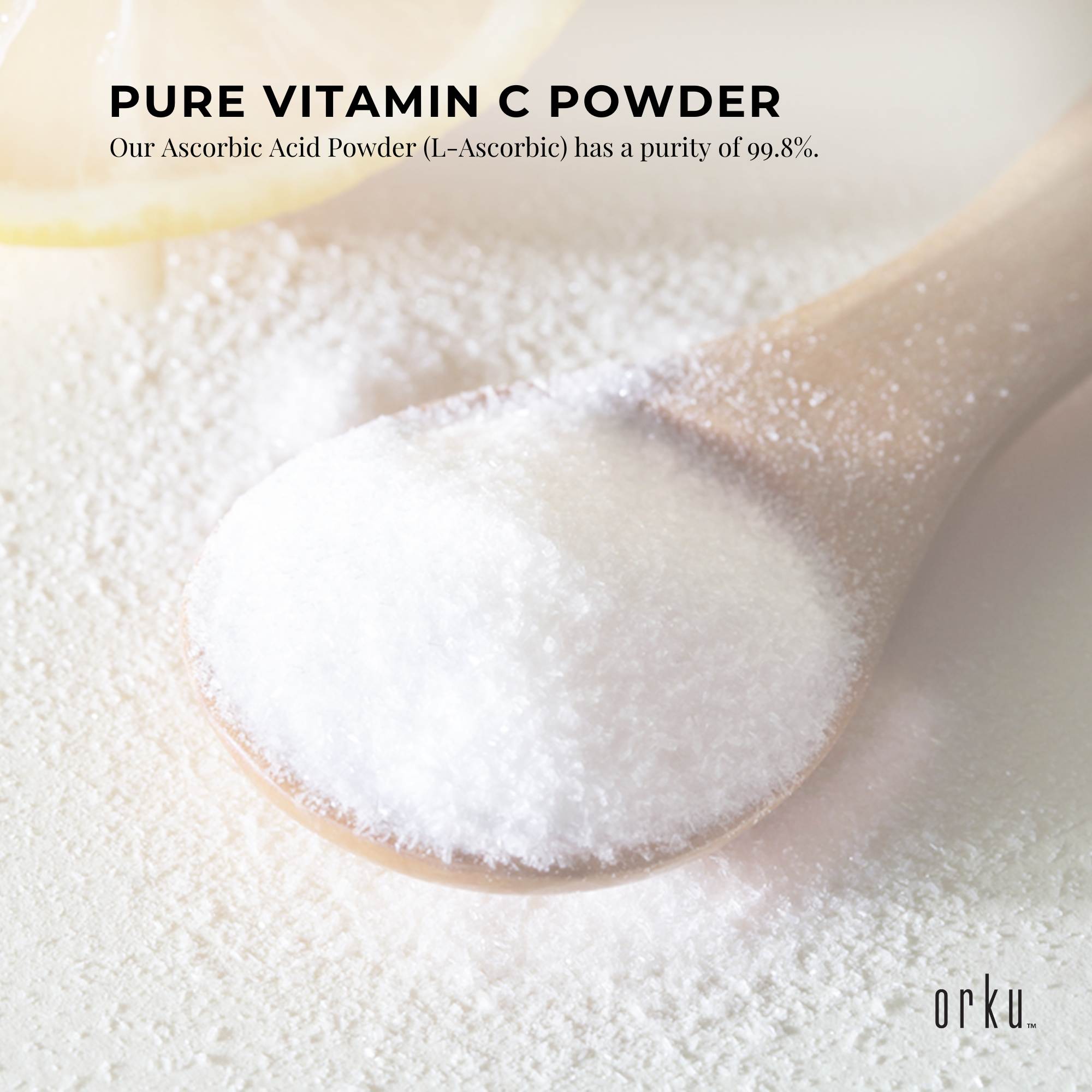 Orku 1.3Kg Vitamin C Powder in Tub Pure L-Ascorbic Acid - USP Grade Non-GMO