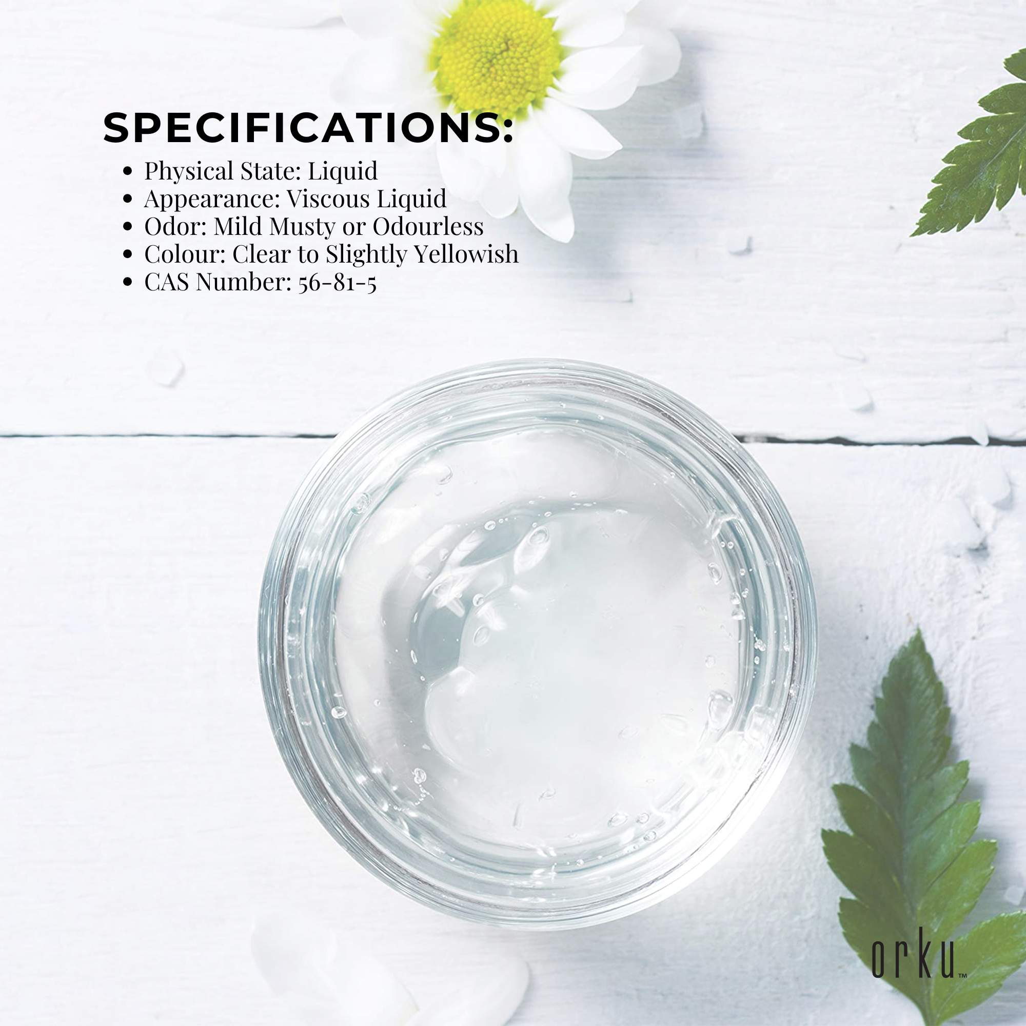 Orku 5L Glycerine 99.9% Pure USP Food + Cosmetic Grade – Vegetable Glycerol