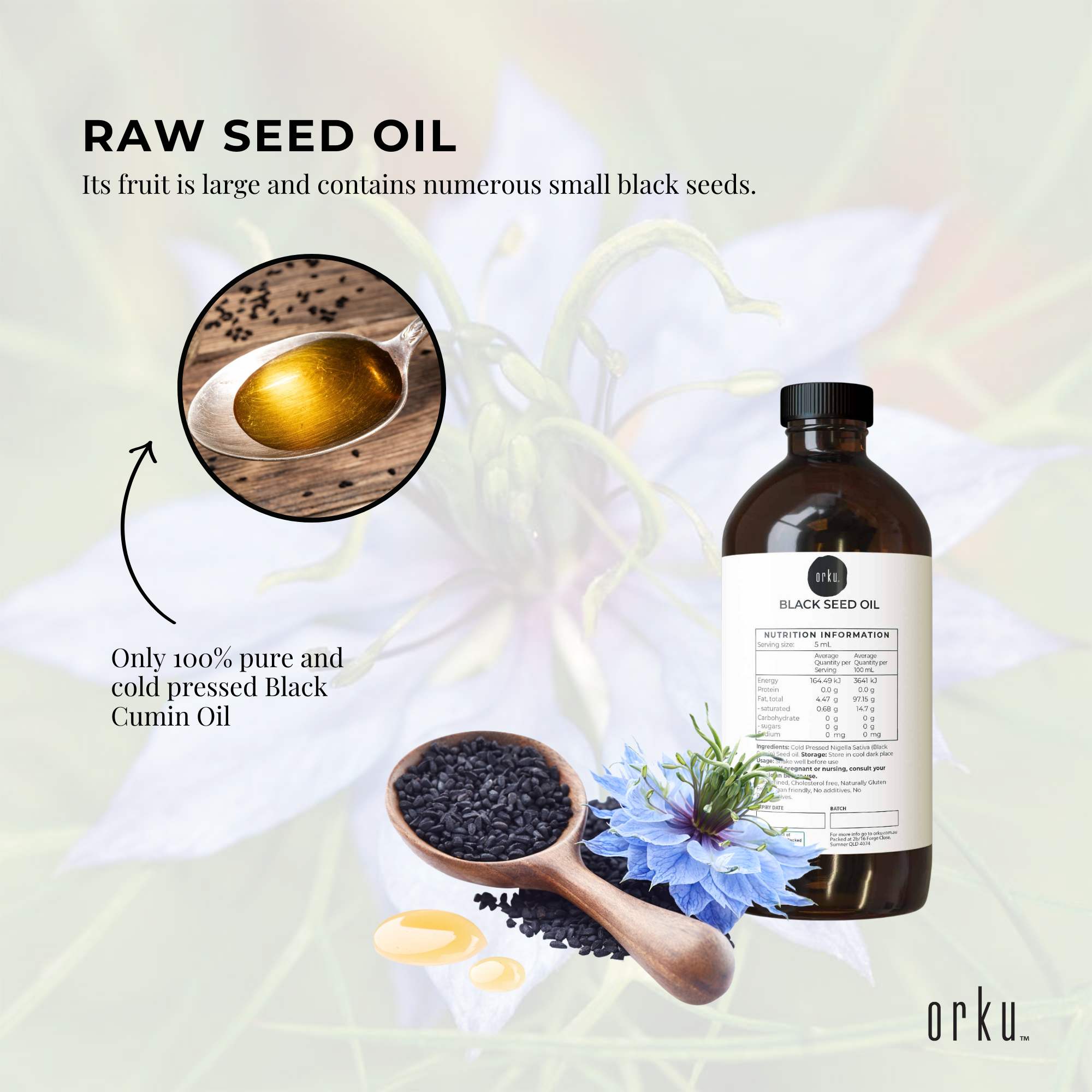 Orku 500ml Pure Black Seed Oil Cold Pressed 100% Ethiopian Nigella Sativa Cumin