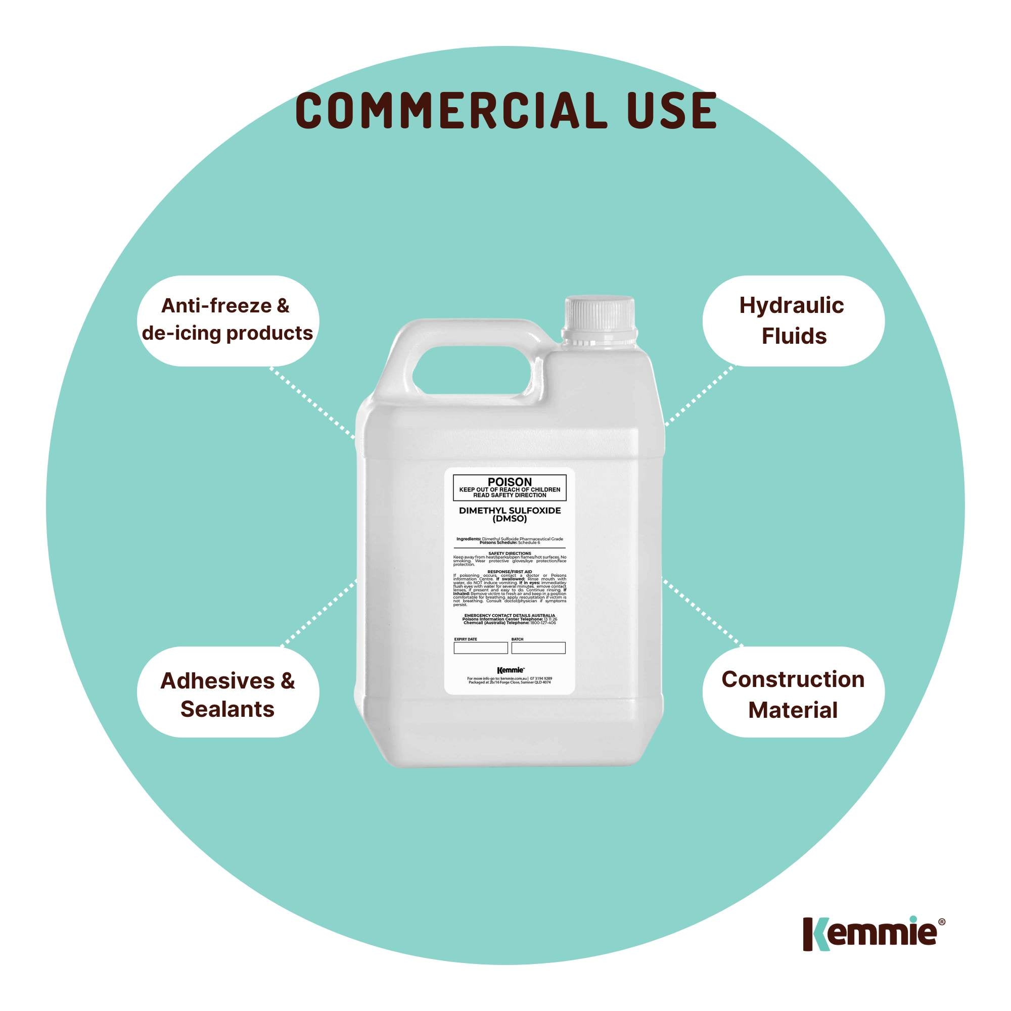 Kemmie 5L DMSO Liquid 99.9% Pure -  USP Grade Dimethyl Sulfoxide Solvent Bulk